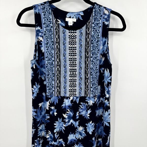 J. Jill Dresses & Skirts - J. Jill Maxi Dress Womens S Blue Black Floral Print Sleeveless Pleated Side Slit